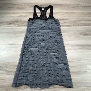 French Atmosphere Lace Back Ruffle Tank Dress Gray Womens Large